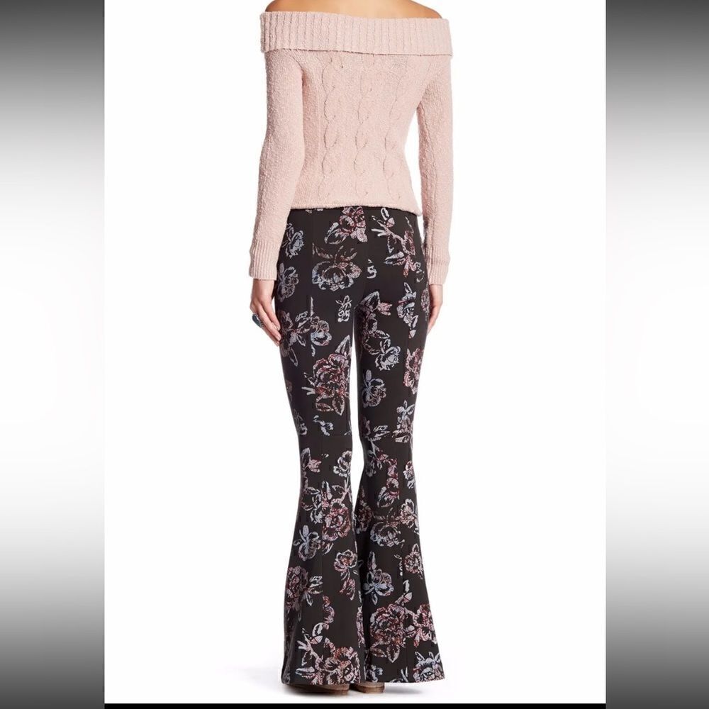 Free People Born To Be Wild Black Combo Stretch Ponte Bell Bottom - Picture 3 of 13